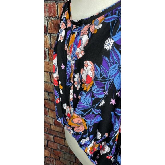 Free People Top Keepin' On Tie Sleeve Tee Floral Open Button Front Medium - Picture 6 of 8